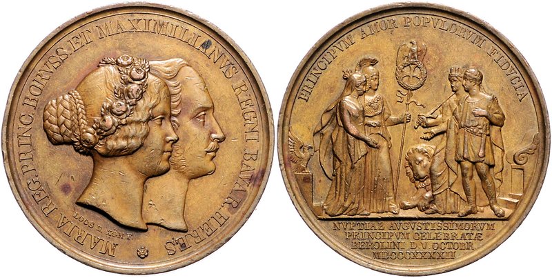 Bayern Ludwig I. 1825-1848 Bronzemedaille 1842 (v. Loos) a.d. Vermählung von Pri...