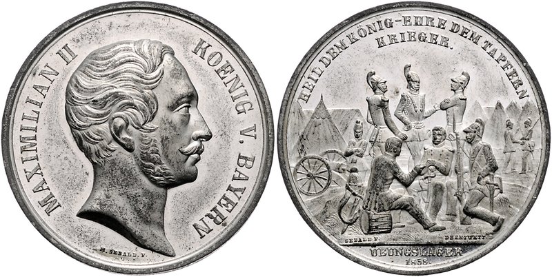Bayern Maximilian II. 1848-1864 Zinnmedaille 1858 (v. Sebald/Drentwett) a.d. Übu...