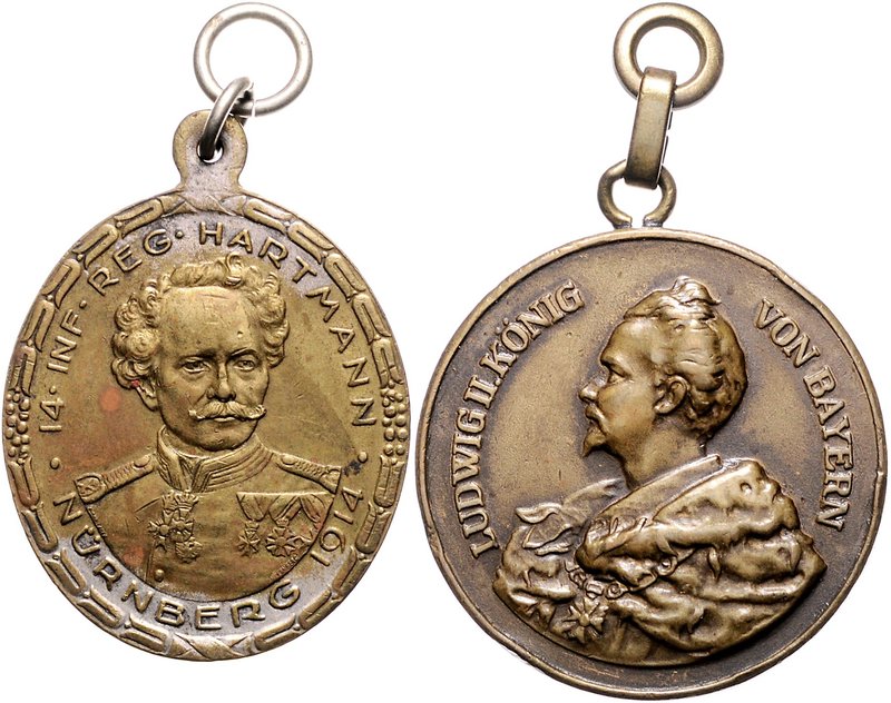 Bayern Ludwig II. 1864-1886 Lot von 2 Stücken: Bronzemedaille 1870 auf König Lud...