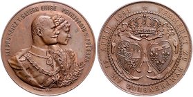 Bayern Prinzregent Luitpold 1886-1912 Bronzemedaille 1891 (v. Gube) a.d. Vermählung von Alfons Prinz v. Bayern mit Luise Prinzessin d´Orléans 
38,2mm...