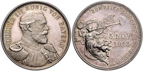 Bayern Ludwig III. 1913-1918 Silbermedaille 1913 (unsign.) auf seine Thronbesteigung, i.Rd: 950 SILBER 
33,5mm 14,6g vz