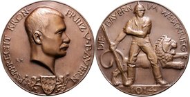 Bayern Ludwig III. 1913-1918 Bronzegussmedaille 1914 (v. R. Klein) auf Kronprinz Rupprecht u. den Aufbruch der Bayern in den Weltkrieg 
84,6mm 216,2g...