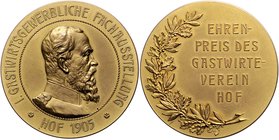 Bayern - Hof Bronzemedaille 1905 vergoldet (v. Lauer) Ehrenpreis des Gastwirte-Vereins anlässl. der I. Gastwirtsgewerblichen Fachausstellung 
selten ...
