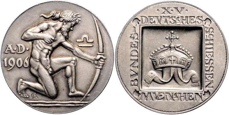 Bayern - München Silbermedaille 1906 (v. Roemer) a.d. 15. Deutsche Bundesschieße...