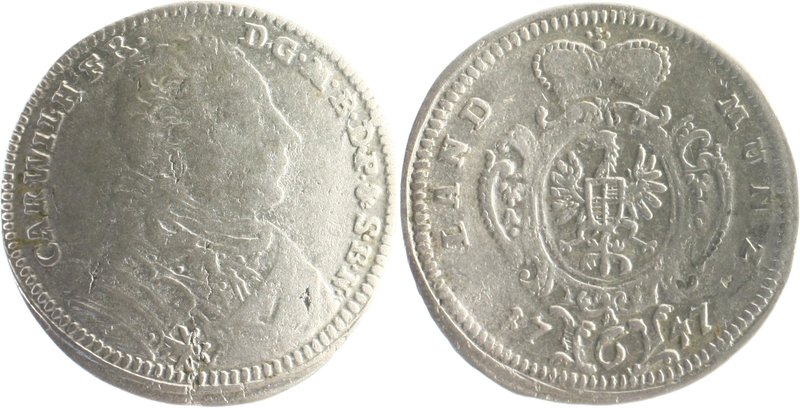 Brandenburg in Franken - Ansbach Karl Wilhelm Friedrich 1729-1757 6 Kreuzer 1747...