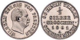 Brandenburg in den Marken - Preussen Wilhelm I. 1861-1888 1/2 Silbergroschen 1861 A AKS 104. Jg. 88. 
 st