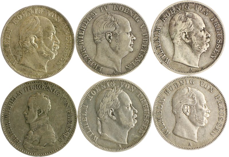 Brandenburg in den Marken - Preussen Wilhelm I. 1861-1888 Lot von 6 Stücken: Tal...