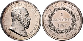 Brandenburg in den Marken - Preussen Wilhelm I. 1861-1888 Silbermedaille 1887 (v. Loos) auf sein 80-jähriges Dienstjubiläum 
39,2mm 20,1g vz
