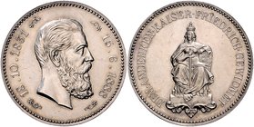 Brandenburg in den Marken - Preussen Friedrich III. 1888-1888 Silbermedaille 1888 (unsign.) auf seinen Tod 
kl. Rf. 40,4mm 36,4g vz-st