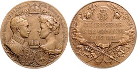 Brandenburg in den Marken - Preussen Wilhelm II. 1888-1918 Bronzemedaille 1905 (v. Krüger/Loos) a.d. Vermählung von Kronprinz Wilhelm mit Cecilie Herz...
