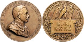 Brandenburg in den Marken - Preussen Wilhelm II. 1888-1918 Bronzemedaille 1913 (v. Krüger) auf sein 25-jähriges Regierungsjubiläum 
60,0mm 116,8g vz...