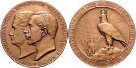 Brandenburg in den Marken - Preussen Wilhelm II. 1888-1918 Bronzemedaille 1913 (v. M.&W.) a.d. 100-Jahrfeier der Völkerschlacht 
60,1mm 86,5g vz