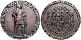 Dortmund Bronzegussmedaille 1916 (v. F. Bagdons) a.d. Stadtpatron 'Der Eiserne Reinoldus' 
82,8mm 195,7g vz+