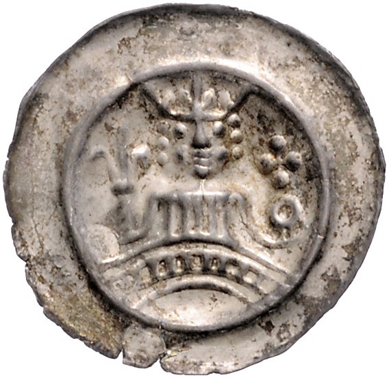 Frankfurt - Reichsmünzstätte Brakteat (1260/1270) Gekröntes Brustbild mit Lilien...
