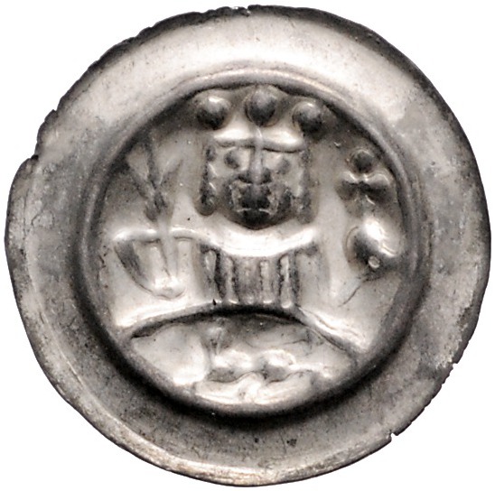 Frankfurt - Reichsmünzstätte Brakteat (1260/1270) König mit Zepter und Reichsapf...