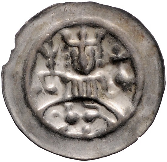 Frankfurt - Reichsmünzstätte Brakteat (1260/1270) König mit Zepter und Reichsapf...
