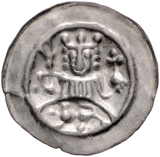 Frankfurt - Reichsmünzstätte Brakteat (1260/1270) König mit Zepter und Reichsapf...