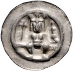 Frankfurt - Reichsmünzstätte Brakteat (1260/1270) Gekrönter König mit Kreuzstab und Doppelreichsapfel auf Gitterleiste Häv. 204. Bonh. 1530. aus Fd. S...