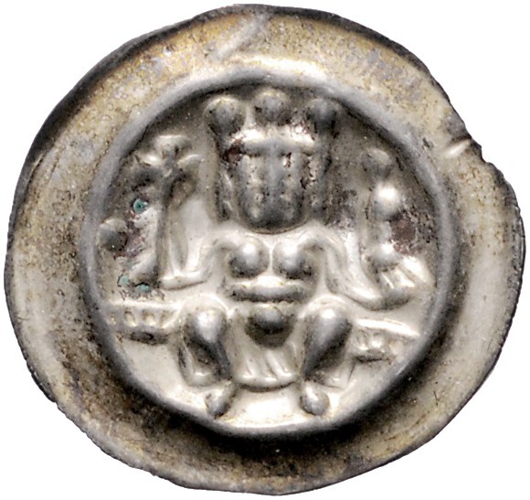 Frankfurt - Reichsmünzstätte Brakteat (1260/1270) Thronender König mit Kreuzstab...