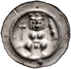 Frankfurt - Reichsmünzstätte Brakteat (1260/1270) Thronender König mit Kreuzstab und Doppelreichsapfel auf Gitterleiste, außen 4 Kugeln Häv. 206. Bonh...