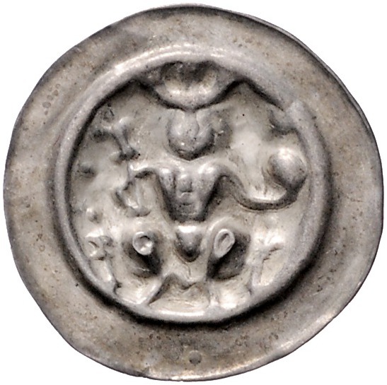 Frankfurt - Reichsmünzstätte Brakteat (1260/1270 und später) Thronender König mi...