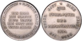 Frankfurt - Stadt Silbermedaille 1817 (unsign.) a.d. 300-Jahrfeier der Reformation J.+F. 1014. Brozatus 1222. Whiting 553. 
38,7mm 21,8g vz