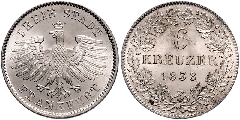 Frankfurt - Stadt 6 Kreuzer 1838 AKS 18. Jg. 20. 
 st-/st