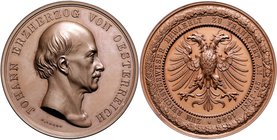 Frankfurt - Stadt Bronzemedaille 1848 (v. K. Lange) a.d. Wahl des Erzherzogs Johann v. Österreich zum Reichsverweser J.+F. 1143. 
49,6mm 62,9g vz-st