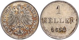 Frankfurt - Stadt Silberabschlag des Probe-Hellers 1852 AKS 34 Anm. Jg. vgl. 29. J.+F. 1227. 
Patina vz-st
