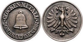 Frankfurt - Stadt Bronzemedaille 1867 aus Glockenmetall, zur Erinnerung an den Dombrand am 15. August J.+F. 1347. 
41,8mm 25,6g ss-vz