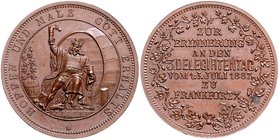 Frankfurt - Stadt Bronzemedaille 1887 (v. Lauer) a.d. 3. Delegiertentag der Brauer vom 1.-3. Juli J.+F. 1463. 
30,4mm 12,3g vz+