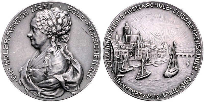 Frankfurt - Stadt Silbermedaille 1903 a.d. 100-Jahrfeier der Elisabethenschule ...