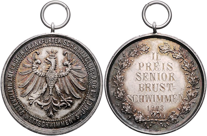 Frankfurt - Stadt Silbermedaille 1904 (unsign.) 'II. PREIS SENIOR BRUSTSCHWIMMEN...