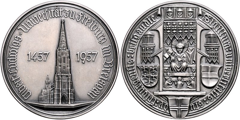 Freiburg - Stadt Silbermedaille 1957 (unsign.) a.d. 500-Jahrfeier der Albert-Lud...