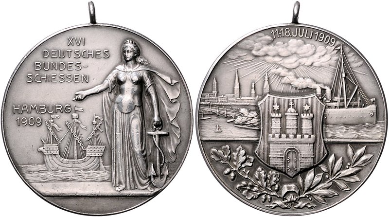 Hamburg Silbermedaille 1909 (unsign.) a.d.16. Deutsche Bundesschießen am 11.-18....