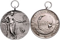 Hamburg Lot von 2 Stücken: Silbermedaille (unsign.) des Verbandes Hamburger Schwimmvereine, mit Gravur: I. PREIS Juniorschwimmen 1.3.1908 und Silberme...