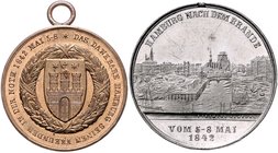 Hamburg Lot von 2 Stücken: Bronzemedaille 1842 (v. Wilkens) Ehrengabe an die Helfer beim Großen Brand und Zinnmedaille 1892 (v. Bergmann) Denkmünze a....