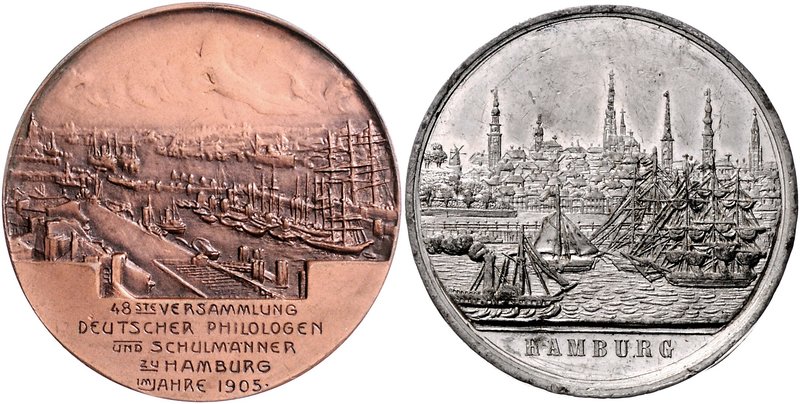 Hamburg Lot von 5 Stücken: Bronzemedaille 1857 (v. Lorenz) a.d. 25-Jahrfeier des...