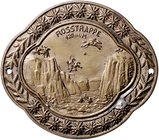 Harz - Thale Messing-Plakette o.J. einseitig a.d. Rosstrappe gegenüber dem Hexentanzplatz 
m. 2 Montagelöchern 55,7x49,1mm 42,7g f.vz
