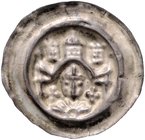 Hersfeld, Abtei Heinrich v. Boineburg 1270-1292 Brakteat Mzst. Kölleda Büste des Abtes v.v. zwischen 2 Kreuzen unter Bogen, darauf 3 Türme Bonh. 1228 ...