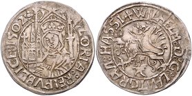 Hessen - Landgrafschaft Wilhelm II. 1493-1509 Albus 1502 Der gekrönte hessische Löwe, + WILHELM:D:G:LANTGRAVI:HASSI / Bb. der hl. Elisabeth in einem T...