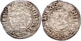 Hessen - Landgrafschaft Wilhelm II. 1493-1509 Albus 1504 Kassel Löwenwappen, darüber Jahreszahl (mit gotischer 4) / Hl. Elisabeth mit Kirchenmodell üb...