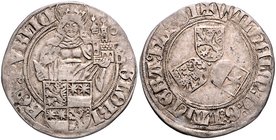 Hessen - Landgrafschaft Wilhelm II. 1493-1509 Albus o.J. Die Wappen von Katzenelnbogen, Ziegenhain und Diez / Hl. Elisabeth mit Kirchenmodell hinter W...