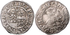 Hessen - Landgrafschaft Philipp I. der Großmütige. 1509-1567 1/2 Albus 1538 Viergeteiltes hessisches Wappen mit Katzenelnbogen, Ziegenhain, Nidda und ...