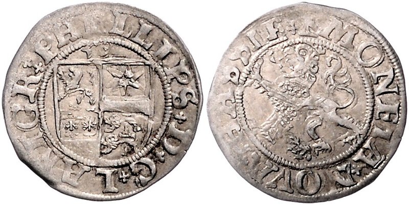 Hessen - Landgrafschaft Philipp I. der Großmütige. 1509-1567 1/2 Albus 1538 Vier...
