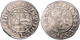 Hessen - Landgrafschaft Philipp I. der Großmütige. 1509-1567 1/2 Albus 1538 Viergeteiltes hessisches Wappen mit Katzenelnbogen, Ziegenhain, Nidda und ...