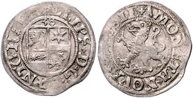 Hessen - Landgrafschaft Philipp I. der Großmütige. 1509-1567 1/2 Albus 1538 Viergeteiltes hessisches Wappen mit Katzenelnbogen, Ziegenhain, Nidda und ...