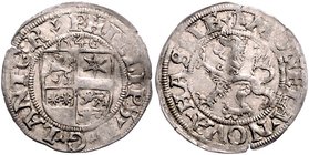 Hessen - Landgrafschaft Philipp I. der Großmütige. 1509-1567 1/2 Albus 1540 Viergeteiltes hessisches Wappen mit Katzenelnbogen, Ziegenhain, Nidda und ...