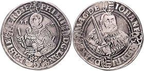 Hessen - Landgrafschaft Philipp I. der Großmütige. 1509-1567 Guldengroschen 1546 'Schmalkaldener Bundestaler' PHILIP ( ) D:G. LAN ( ) G ( ) HASIE´ ( )...
