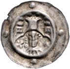 Hessen - Ziegenhain Gottfried VI. 1271-1304 Brakteat Treysa Bb. v.v. mit Kreuz und Stern, darüber Bogen mit 3 Türmen, auf dem Rand 4 Punkte Berger 231...